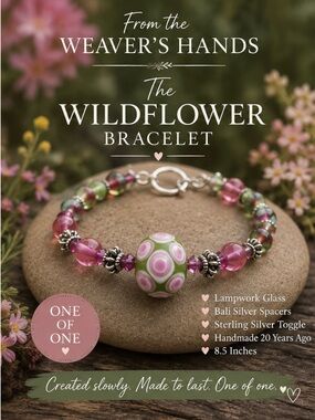OOAK Lampwork Glass Bracelet | Bali Silver | Sterling Toggle | 8.5”